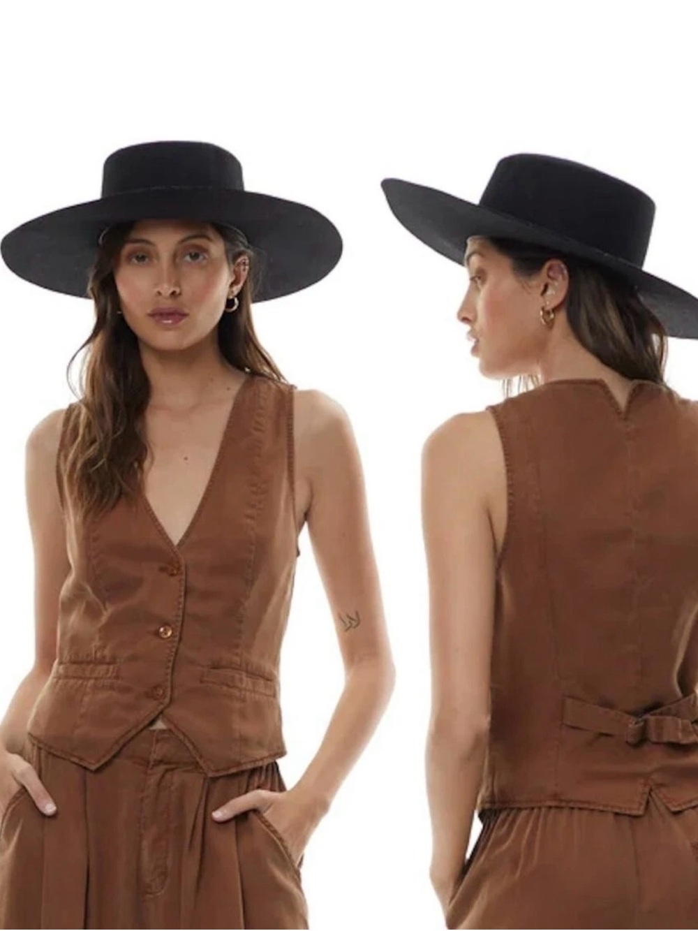 YFB Young Fabulous Broke Brown Tencel Tailored Vest Waistcoat Minimalist XS